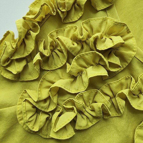XXI Chartreuse Tank Top Womens Medium Ruffle Flower Yoke Sleeveless‎ Yellow Lime - Picture 7 of 16